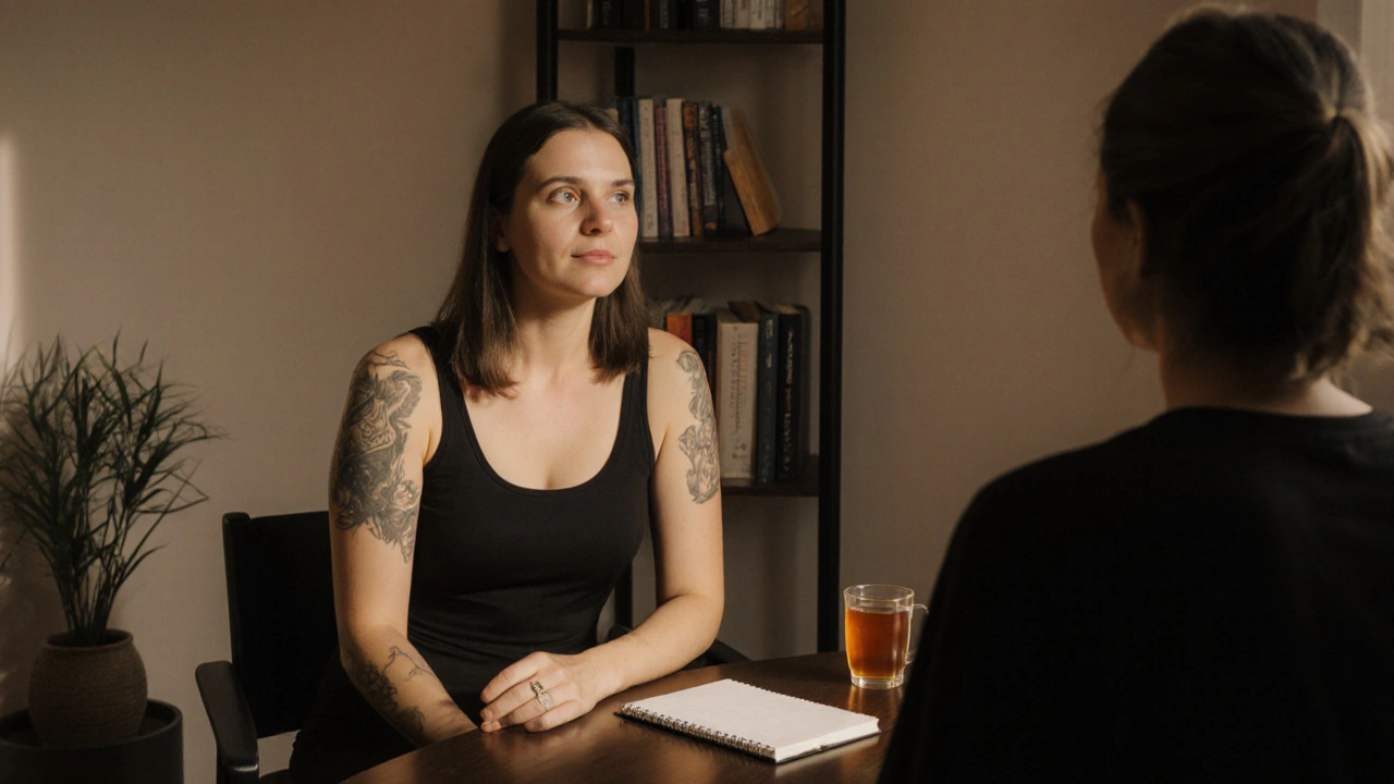 Masérka a klient se setkávají v klidné konzultační místnosti s přátelskou atmosférou